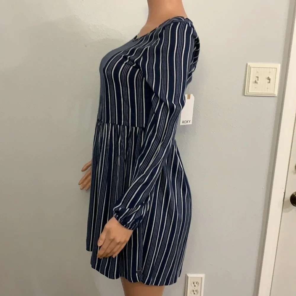 Roxy Women's Highland Escape Horizontal Striped Long Sleeve Navy Skater Dress - Picture 7 of 11